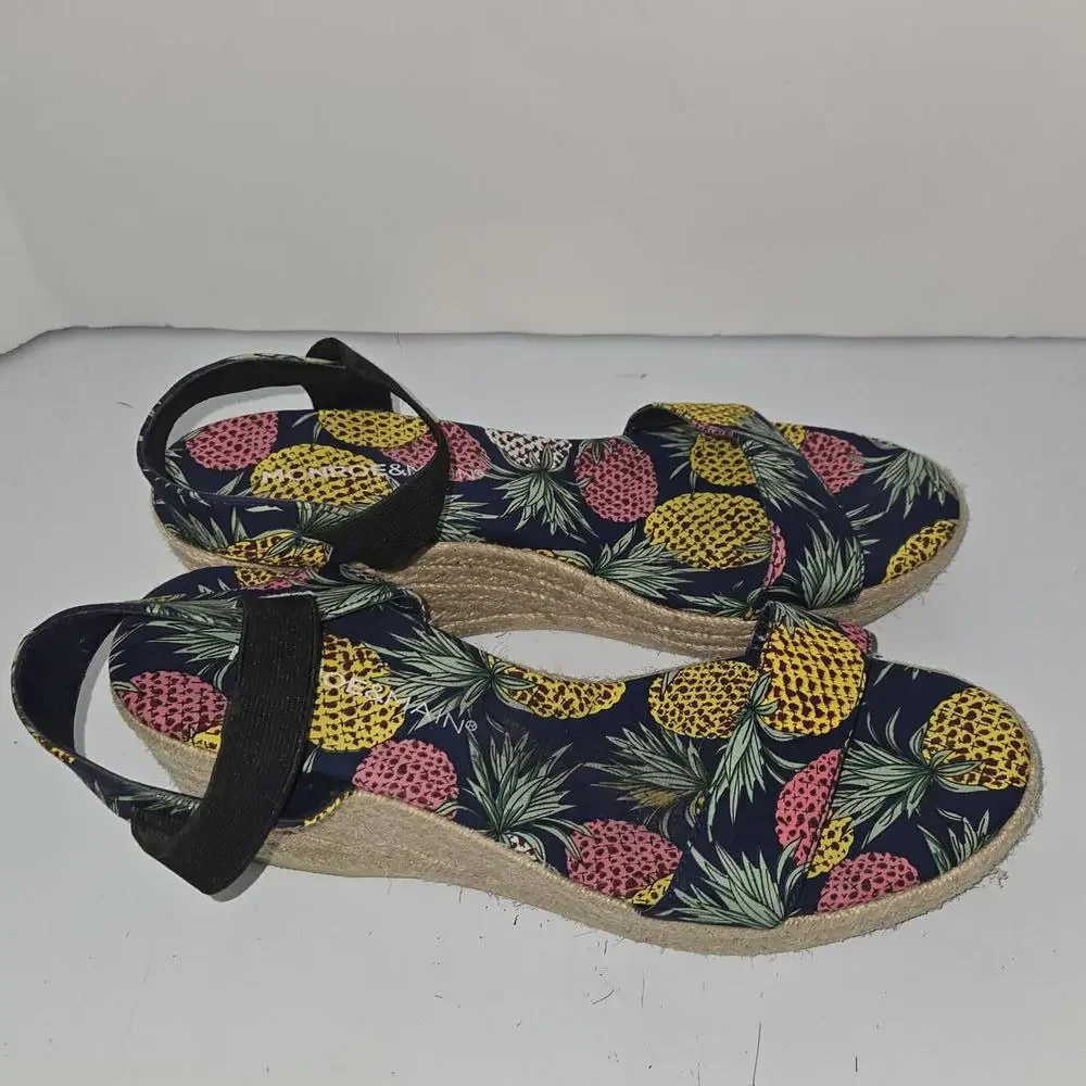 0324 Monroe And Main Pineapple Wedge Heel‎ Espadrilles Size 8M